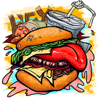 欧美涂鸦快餐汉堡撞色鲜艳PNG图,免抠元素