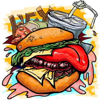 欧美涂鸦快餐汉堡撞色鲜艳PNG图,免抠元素