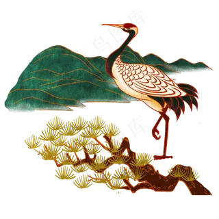 仙鹤松柏青山素材