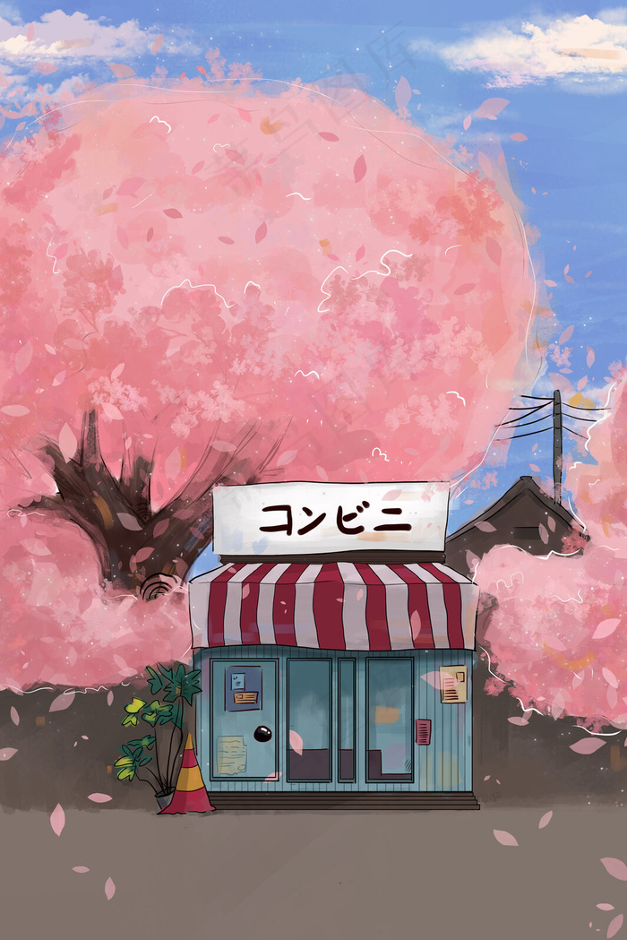 粉色春天漫画风春分樱花(3545X5315(DPI:300))psd模版下载