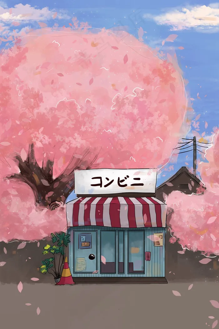 粉色春天漫画风春分樱花