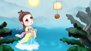 中秋节秋天月圆嫦娥玉兔放飞许愿灯