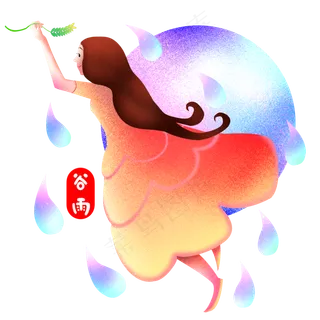 手拿叶子的谷雨女孩