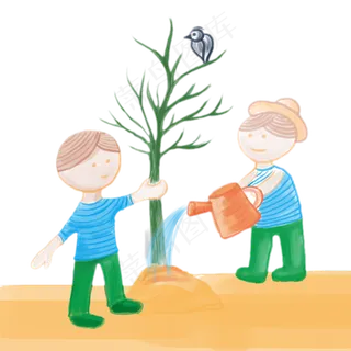 植树节蓝绿轻松风格植树浇水PN