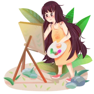 春恩画画的小女孩,免抠元素