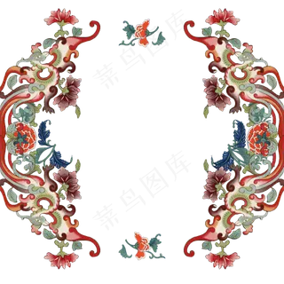 中式装饰纹饰凤凰牡丹对称,免抠元素