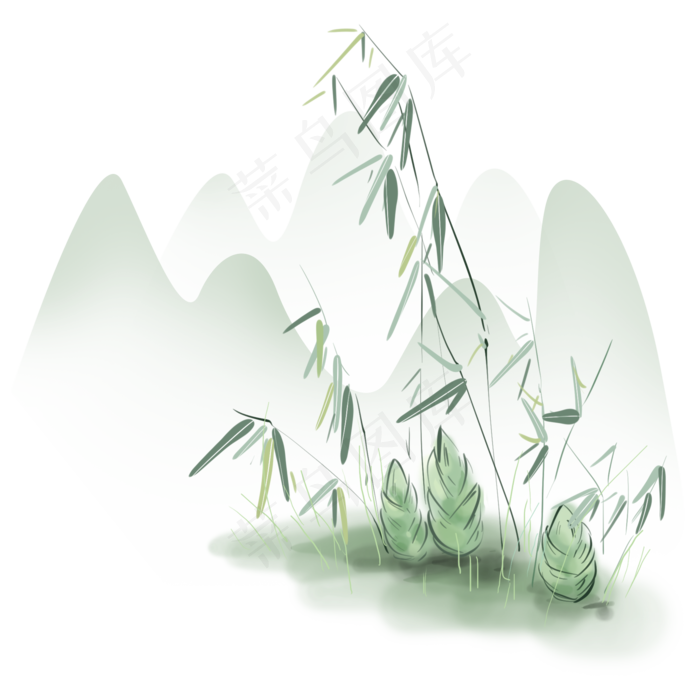 中国水墨竹子和远山,免抠元素