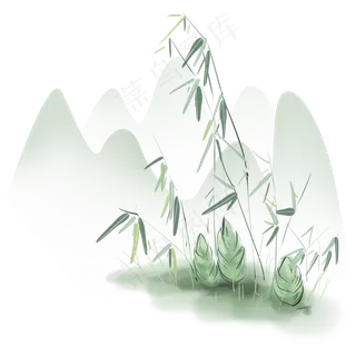 中国水墨竹子和远山,免抠元素