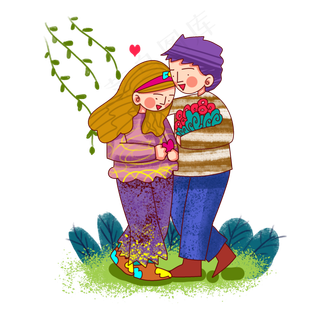 卡通风格春日情侣踏青出游