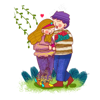 卡通风格春日情侣踏青出游