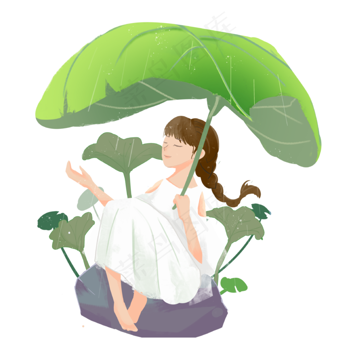 打树叶伞女孩(3333X3333(DPI:500))psd模版下载