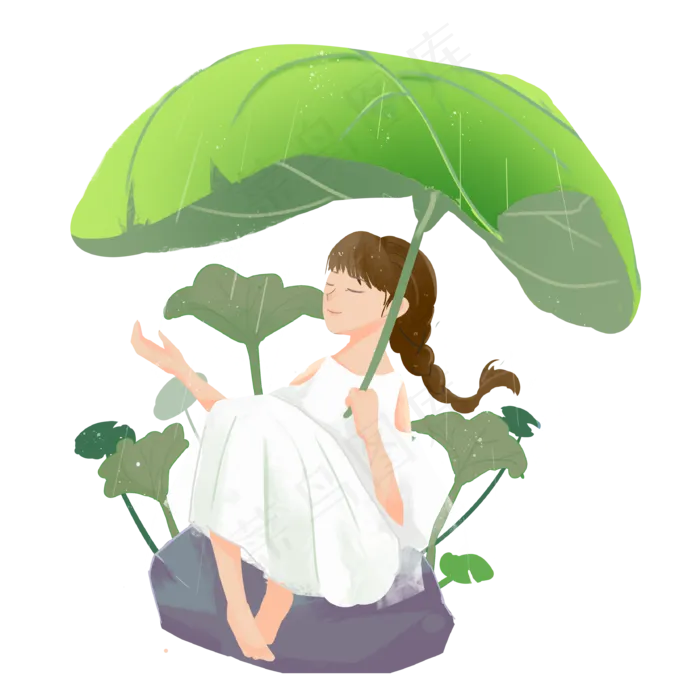 打树叶伞女孩(3333X3333(DPI:500))psd模版下载