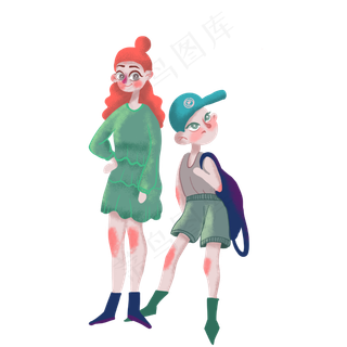 五四青年节可爱卡通手绘男女