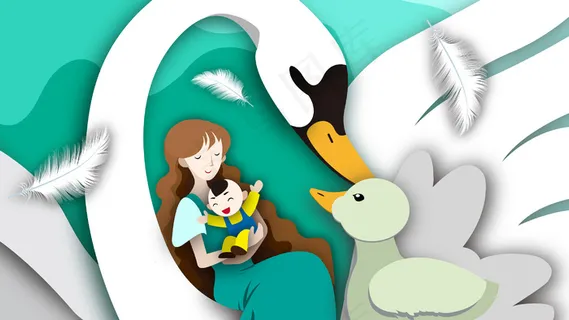 扁平风母亲节节日天鹅母子配图