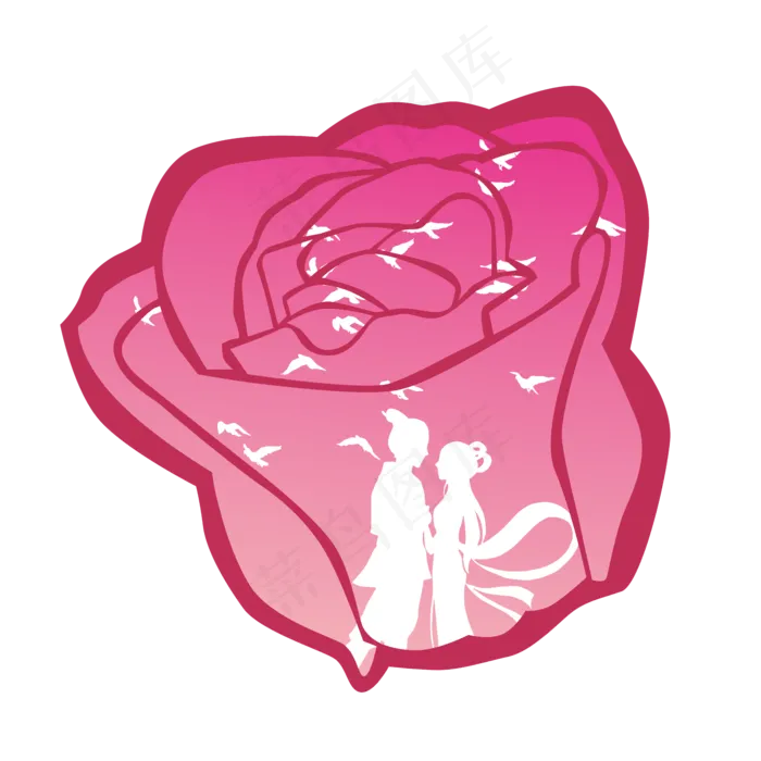 七夕情人节玫瑰花里的牛郎织女一ai矢量模版下载