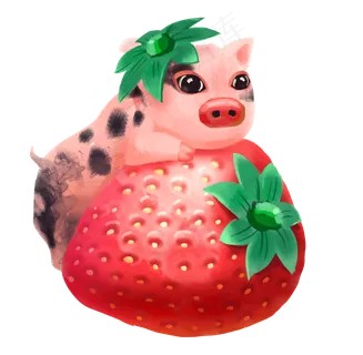 手绘水彩水果动物小猪