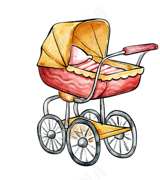 卡通水彩可爱婴儿车设计