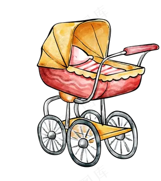 卡通水彩可爱婴儿车设计