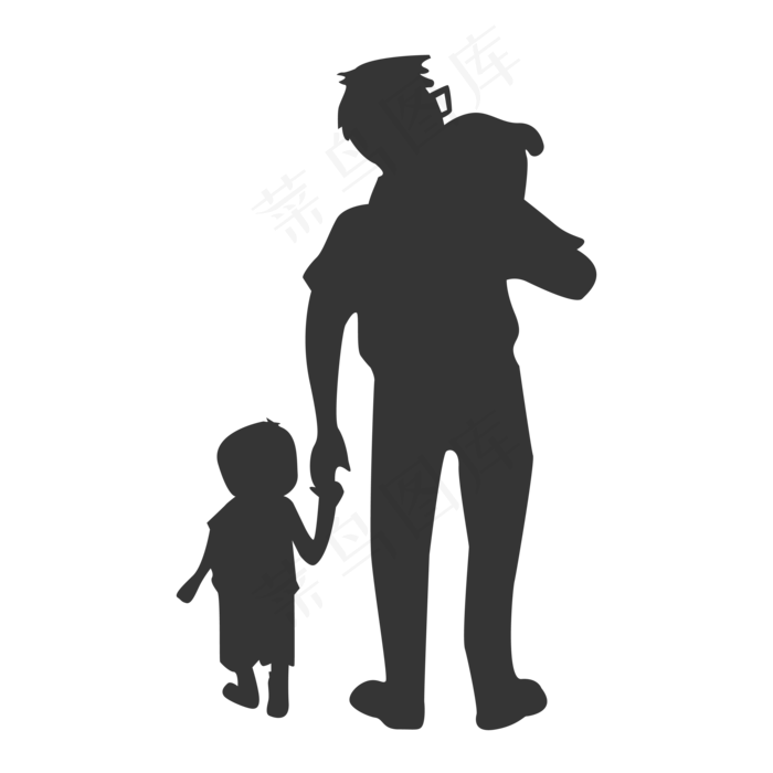 父亲节父亲牵着儿子抱着儿子剪影