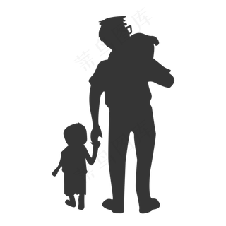 父亲节父亲牵着儿子抱着儿子剪影