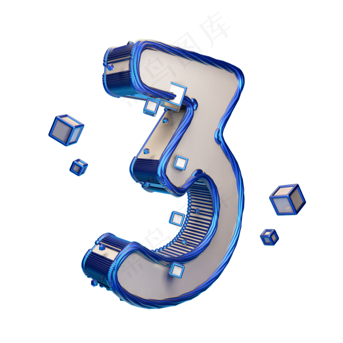 科技蓝倒计时数字3可商用