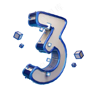 科技蓝倒计时数字3可商用