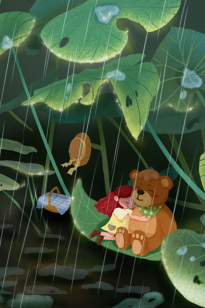 绿色系立夏谷雨小熊春肌理治愈系女孩