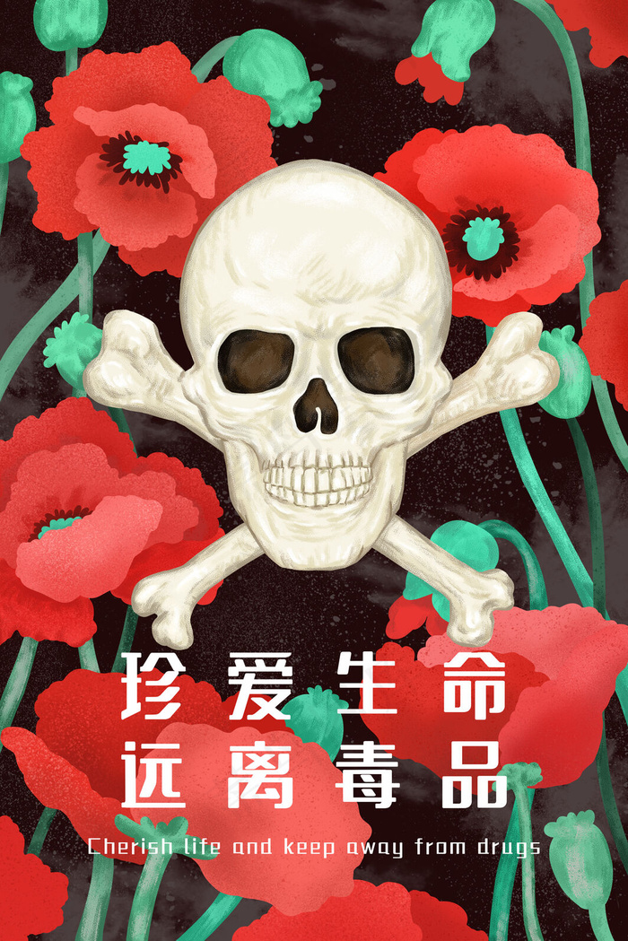 国际禁毒日罂粟花和骷髅主题配图(3545*5315px 300 dpi )psd模版下载