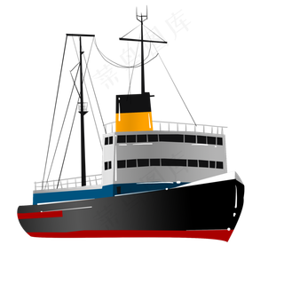 矢量卡通手绘海上黑色游轮,免抠元素