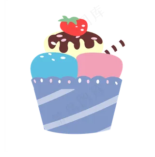 夏季草莓冰淇淋手绘矢量图