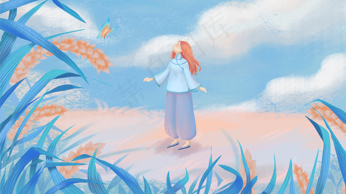 立夏小满五月你好蓝色肌理女孩(2880*1620px 300 dpi )psd模版下载