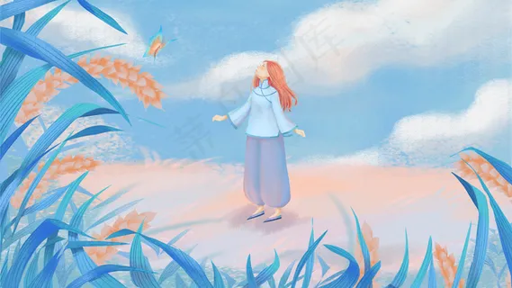 立夏小满五月你好蓝色肌理女孩