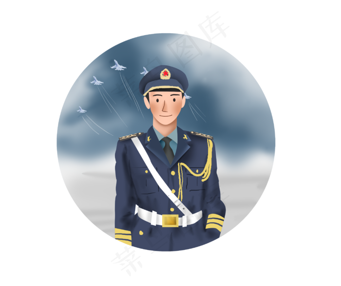 建军节手绘空军士兵,免抠元素