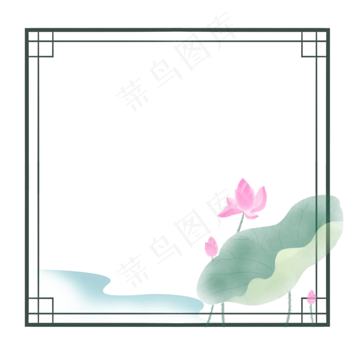 荷花荷叶水墨边框(2000X2000(DPI:300))psd模版下载
