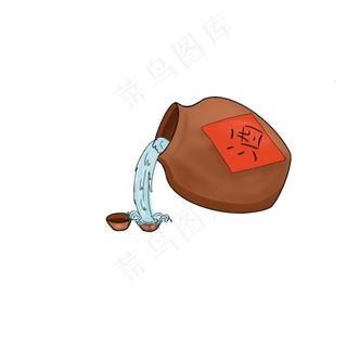 清明节小清新手绘酒坛斟酒装饰元