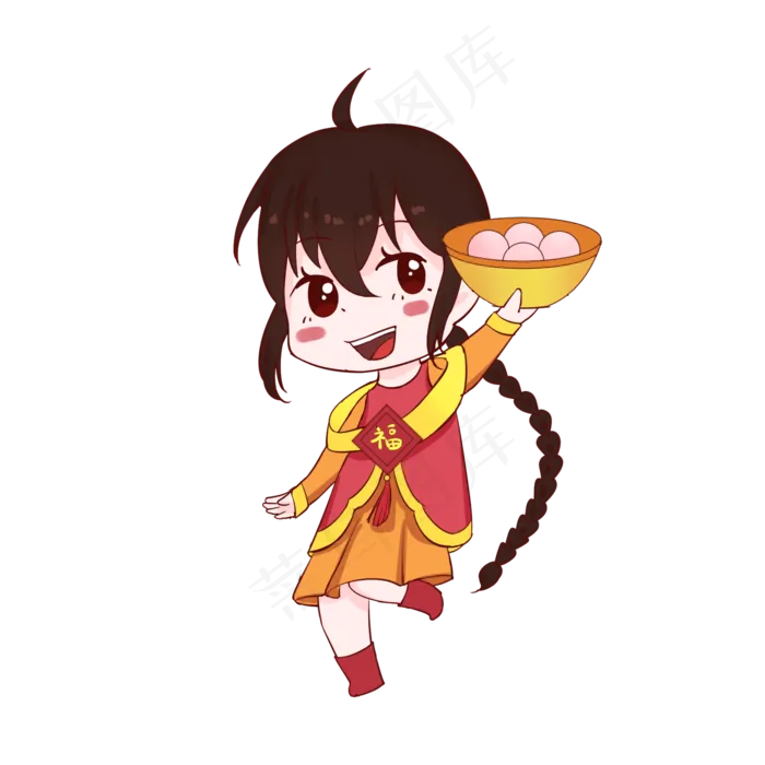 元宵节手拿花灯汤圆女孩系列插图,免抠元素