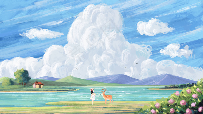 夏天主题之天空乡村大场景(2880*1620px 300 dpi )psd模版下载