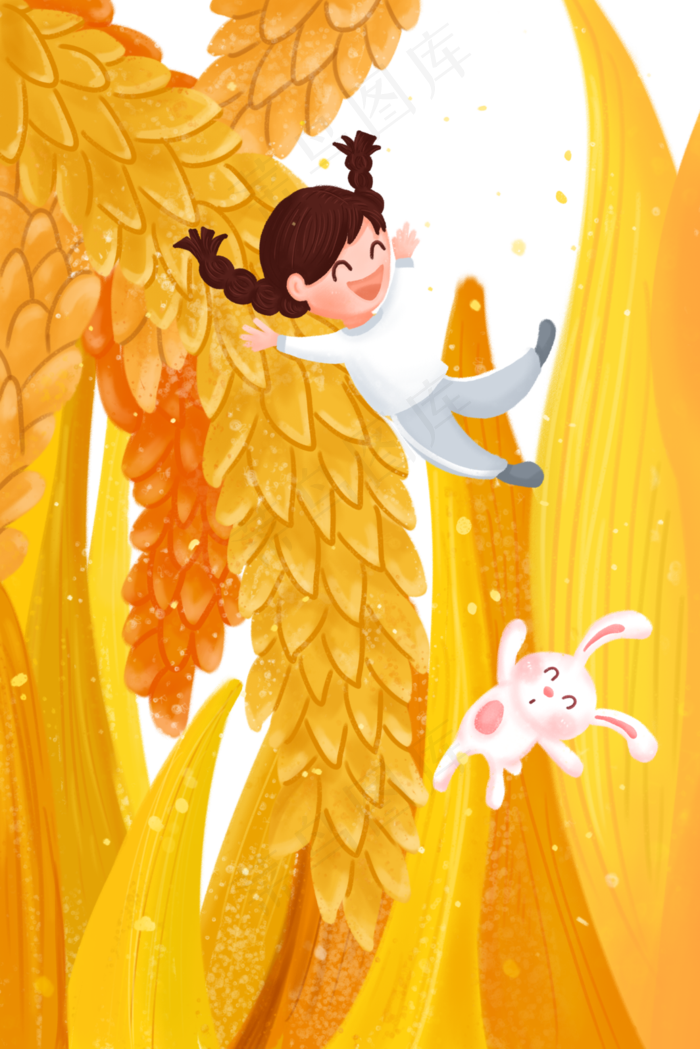 二十四节气芒种稻谷女孩兔子玩偶