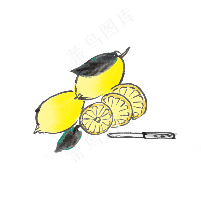 夏天水墨柠檬手绘