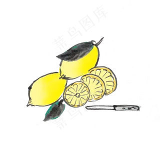 夏天水墨柠檬手绘
