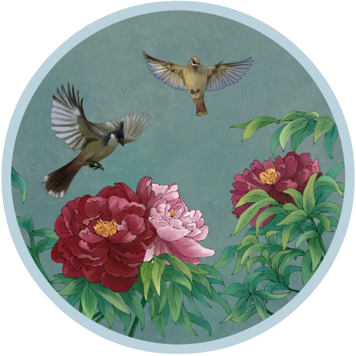 中国风牡丹工笔花鸟装饰工笔画,免抠元素