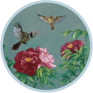 中国风牡丹工笔花鸟装饰工笔画,免抠元素