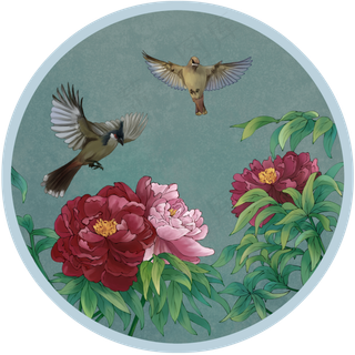 中国风牡丹工笔花鸟装饰工笔画,免抠元素