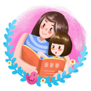 母亲节卡通母女幸福生活之一起看,免抠元素