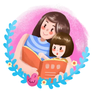 母亲节卡通母女幸福生活之一起看,免抠元素