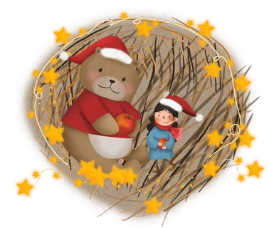 平安夜送苹果的女孩和棕熊,免抠元素