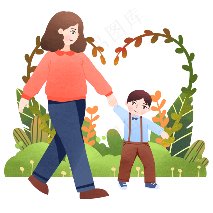 母亲节散步的插画