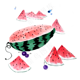 水果水墨国画鲜果夏日解渴PNG