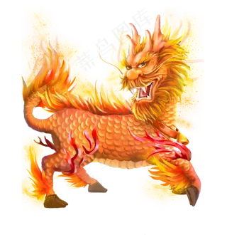 黄色麒麟装饰,免抠元素