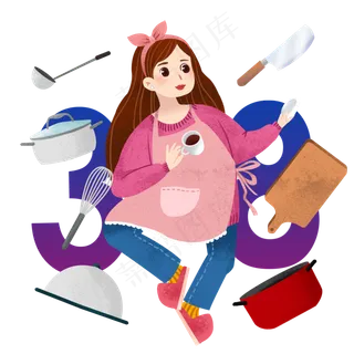 女神节做饭的女孩,免抠元素